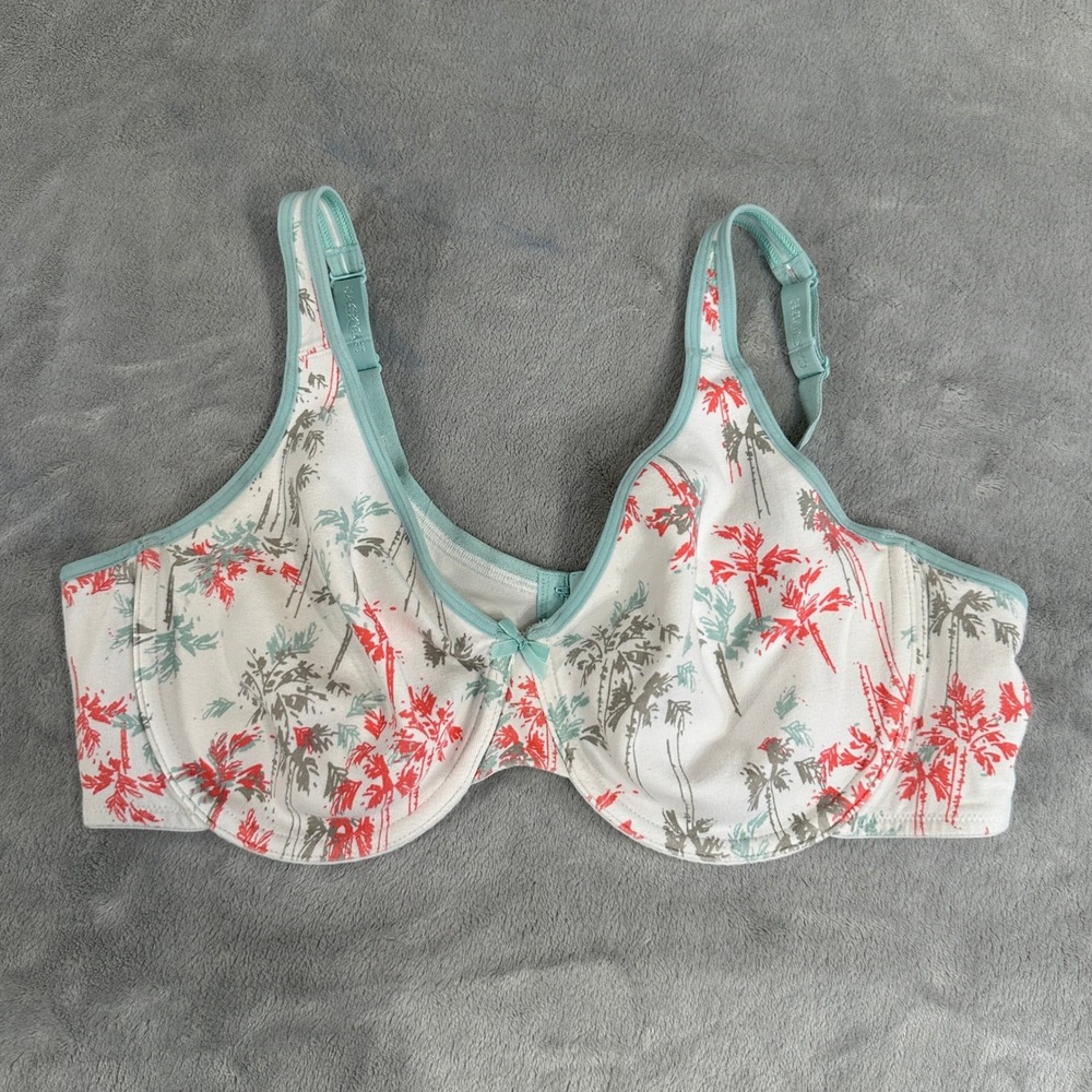 Cacique Unlined Full Cov. Bra 44C Tropical Palm Tree Print Mint Trim Underwire
